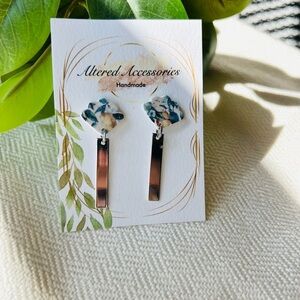 2/$30 Lemon Print Silver Bar Dangle Earrings